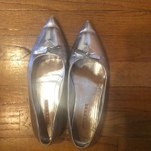 Prada silver pointed toe flats